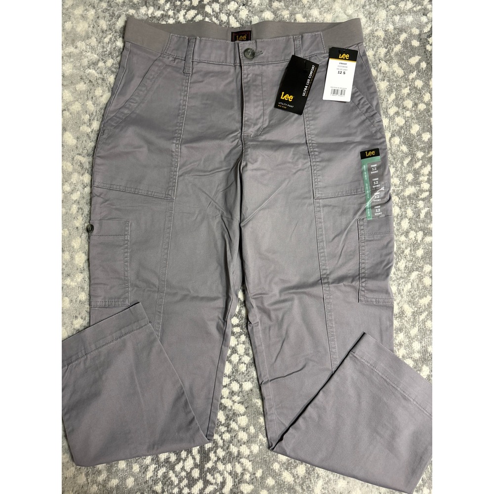 Lee Ultra Lux Comfort Utility Pants Womens 12 Short Grey Straight 112338996